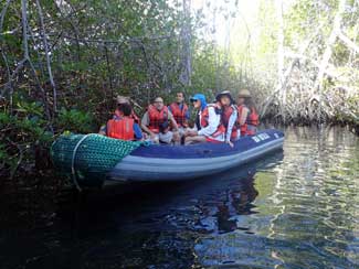 Shipmates in dingy on water